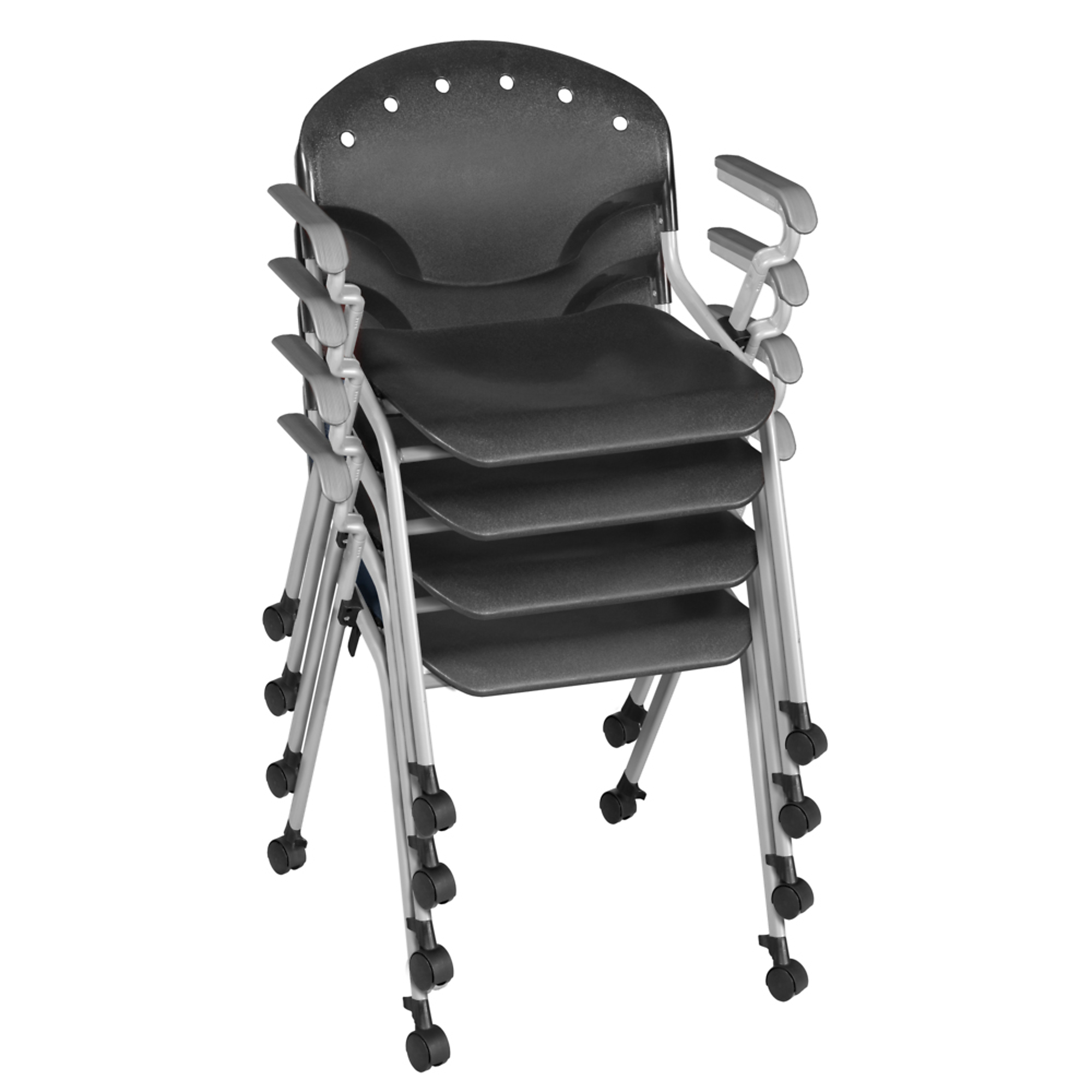 Regency Rico Classroom Training Mobile Stack Chair with Arms — 330-Lb. Capacity, Black, 4 Pcs, Model# K306-BK-4PK